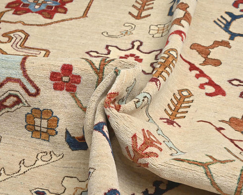 9x12 Beige Aryana Afghan Hand Knotted Veg Dye Wool Area Rug